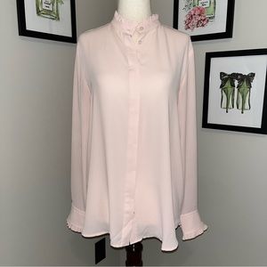 💗 LOFT Ruffle Collarless Button Down Blouse